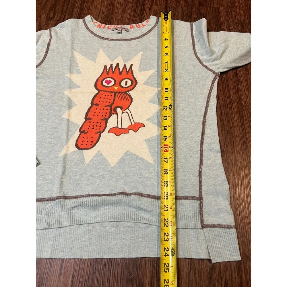 Lisa Todd Chicks Rule Cotton Cashmere Bird Graphic Sweater Blue Size M